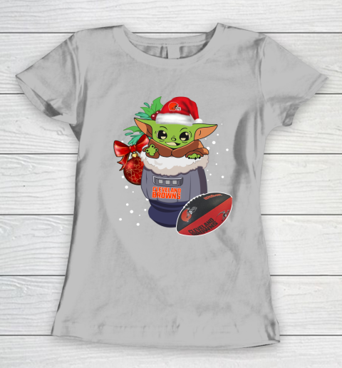 Cleveland Browns Christmas Baby Yoda Star Wars Funny Happy NFL Women's T-Shirt 6