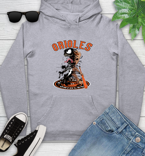 MLB Baltimore Orioles Baseball Venom Groot Guardians Of The Galaxy Youth Hoodie 6