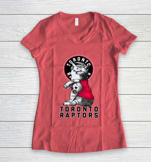 NBA Basketball My Cat Loves Toronto Raptors Women's V-Neck T-Shirt 4
