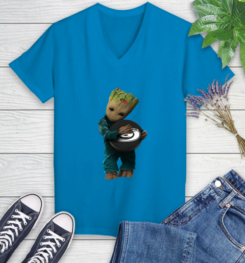 NHL Groot Guardians Of The Galaxy Hockey Sports Carolina Hurricanes Women's V-Neck T-Shirt 7