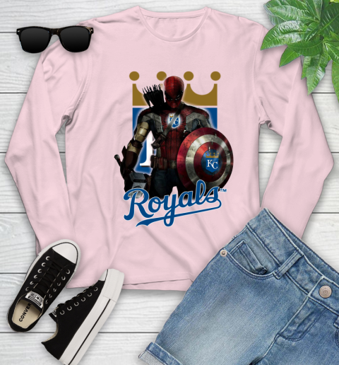 MLB Captain America Thor Spider Man Hawkeye Avengers Endgame Baseball Kansas City Royals Youth Long Sleeve 10