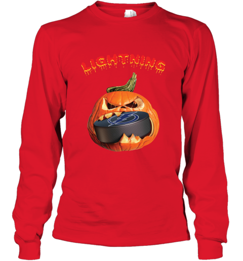 NHL Tampa Bay Lightning Halloween Pumpkin Hockey Sports 6mNRNnOkq5I long sleeve tee 14 95 151514 front red