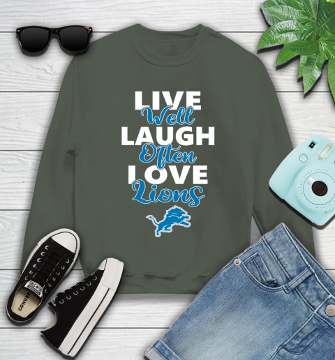 NFL Football Detroit Lions Live Well Laugh Often Love Shirt Youth Sweatshirt 7