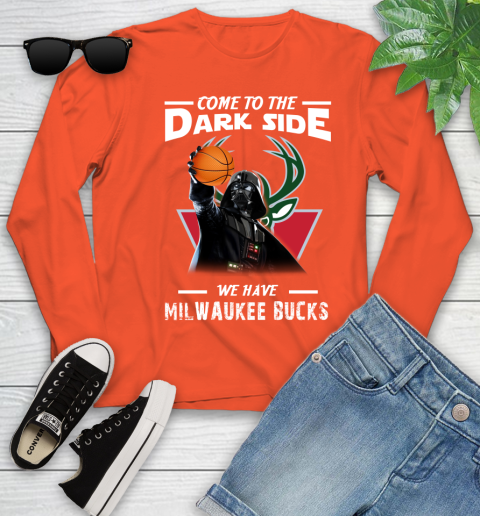 NBA Come To The Dark Side We Have Milwaukee Bucks Star Wars Darth Vader Basketball Youth Long Sleeve 3