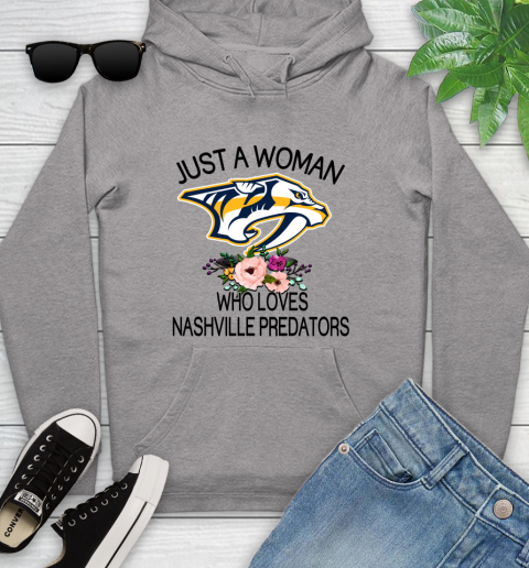 NHL Just A Woman Who Loves Nashville Predators Hockey Sports Youth Hoodie 4