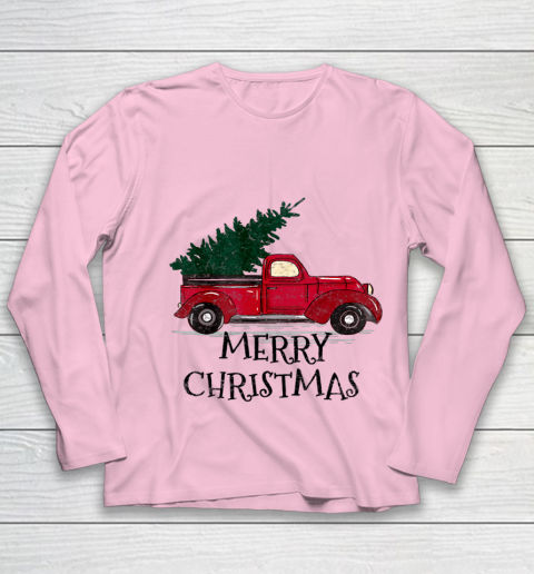 Vintage Red Truck With Merry Christmas Tree Youth Long Sleeve 6