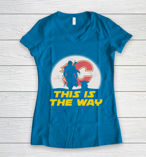 Calgary Flames NHL Ice Hockey Star Wars Yoda And Mandalorian This Is The Way Women's V-Neck T-Shirt 5