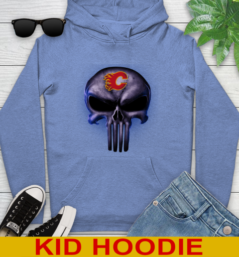 Calgary Flames NHL Hockey Punisher Skull Sports Youth Hoodie 12