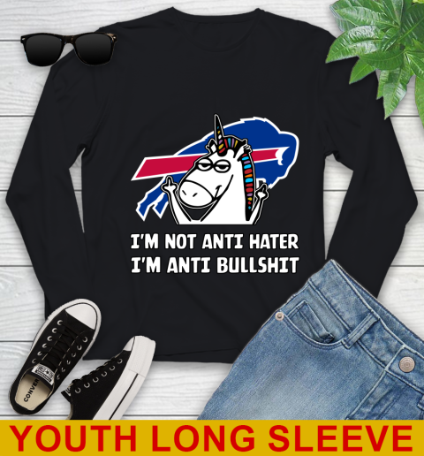 Buffalo Bills NFL Football Unicorn I'm Not Anti Hater I'm Anti Bullshit Youth Long Sleeve 2
