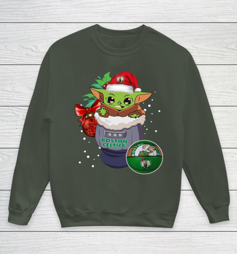 Boston Celtics Christmas Baby Yoda Star Wars Funny Happy NBA Youth Sweatshirt 10