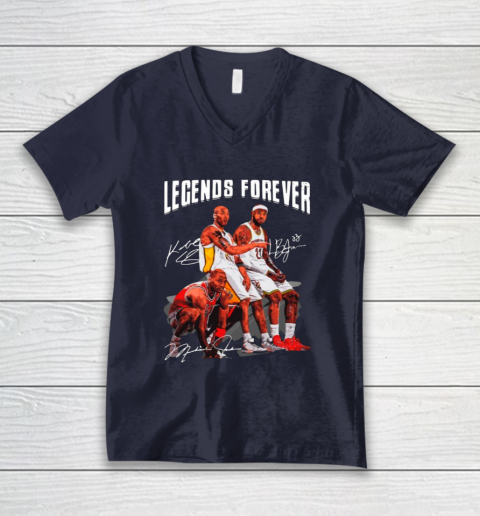 Kobe Bryant Lebron James And Michael Jordan Legends Forever Signatures V-Neck T-Shirt 2