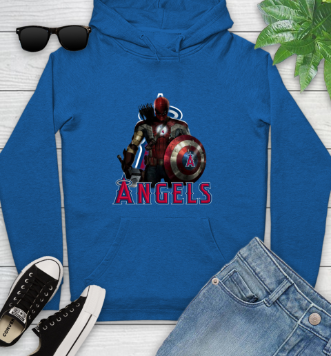 MLB Captain America Thor Spider Man Hawkeye Avengers Endgame Baseball Los Angeles Angels Youth Hoodie 9