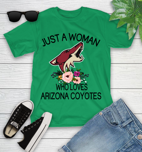 NHL Just A Woman Who Loves Arizona Coyotes Hockey Sports Youth T-Shirt 3