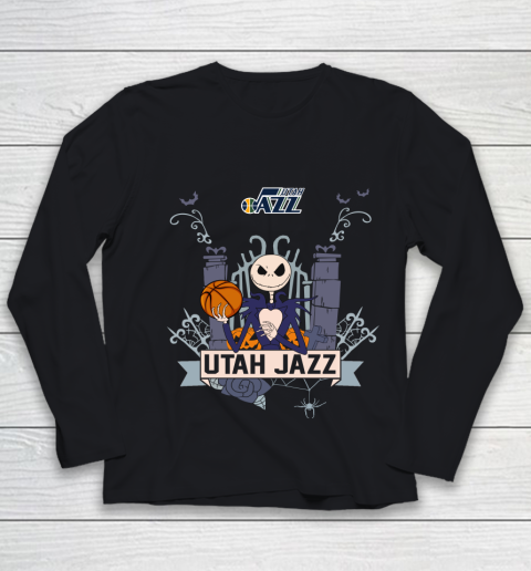NBA Utah Jazz Basketball Jack Skellington Halloween Youth Long Sleeve