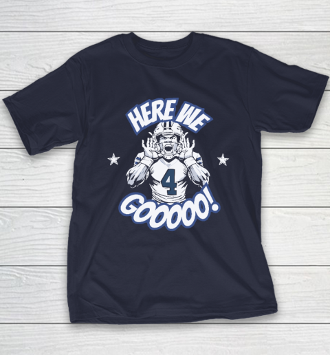 Dallas Cowboys Here We Go Dak Prescott Youth T Shirt Tee For Sports