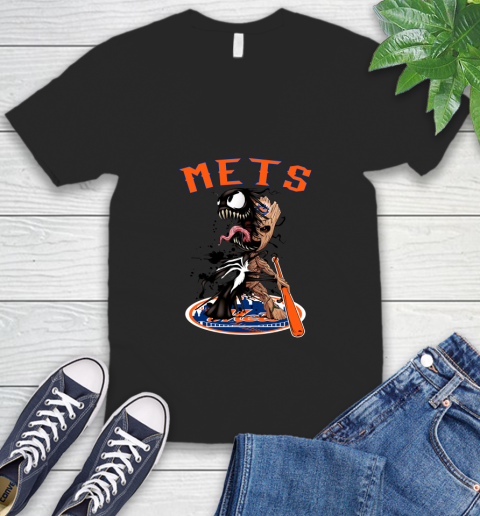 MLB New York Mets Baseball Venom Groot Guardians Of The Galaxy V-Neck T-Shirt 2