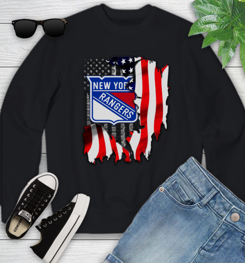 New York Rangers NHL Hockey American Flag Youth Sweatshirt