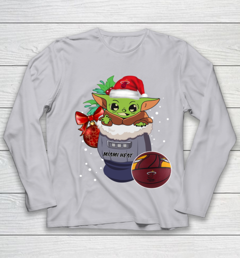 Miami Heat Christmas Baby Yoda Star Wars Funny Happy NBA Youth Long Sleeve 5