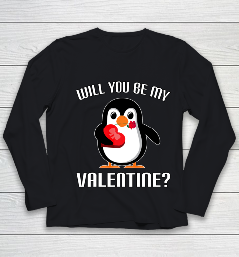 Will You Be My Valentine Funny Cute Penguin Youth Long Sleeve