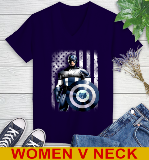 Memphis Grizzlies NBA Basketball Captain America Marvel Avengers American Flag Shirt Women's V-Neck T-Shirt 3