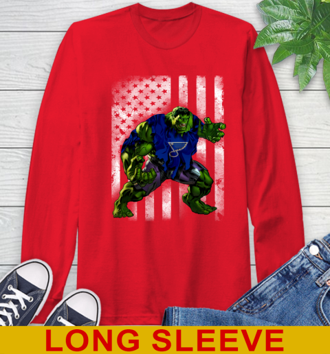 St.Louis Blues Hulk Marvel Avengers NHL Hockey American Flag Long Sleeve T-Shirt 12
