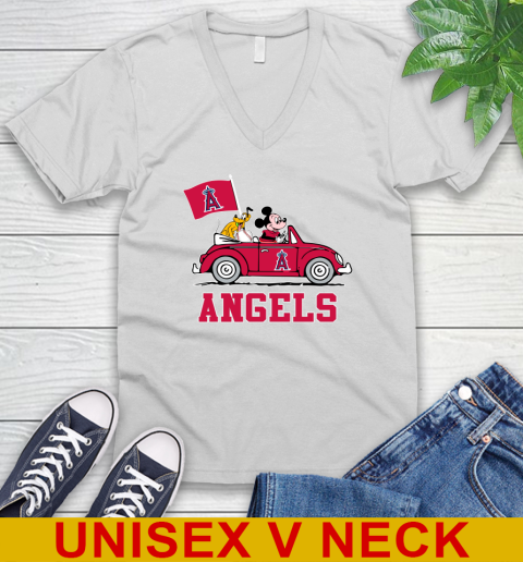 MLB Baseball Los Angeles Angels Pluto Mickey Driving Disney Shirt V-Neck T-Shirt