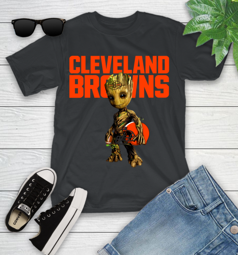 Cleveland Browns NFL Football Groot Marvel Guardians Of The Galaxy Youth T-Shirt 2