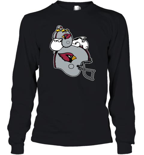 Snoopy And Woodstock Resting On Arizona Cardinals Helmet Youth Long Sleeve