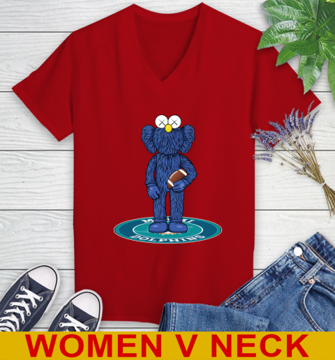 NFL Football Miami Dolphins Kaws Bff Blue Figure Shirt Women's V-Neck T-Shirt 12