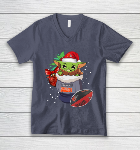 Cleveland Browns Christmas Baby Yoda Star Wars Funny Happy NFL V-Neck T-Shirt 8