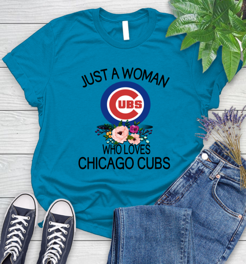MLB Just A Woman Who Loves Chicago Cubs Baseball Sports Women's T-Shirt 5