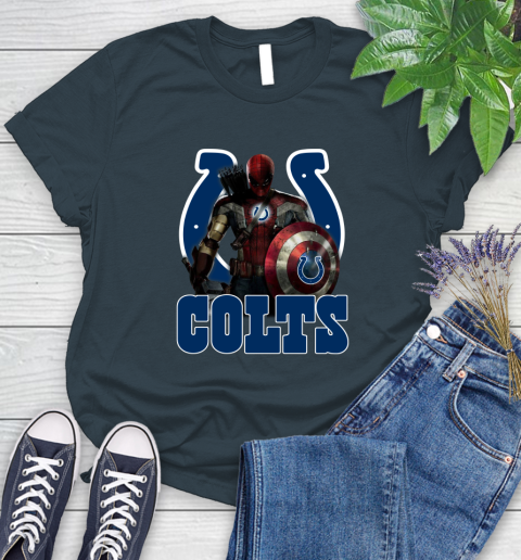 NFL Captain America Thor Spider Man Hawkeye Avengers Endgame Football Indianapolis Colts Women's T-Shirt 8