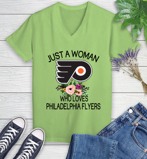 NHL Just A Woman Who Loves Philadelphia Flyers Hockey Sports Women's V-Neck T-Shirt 6