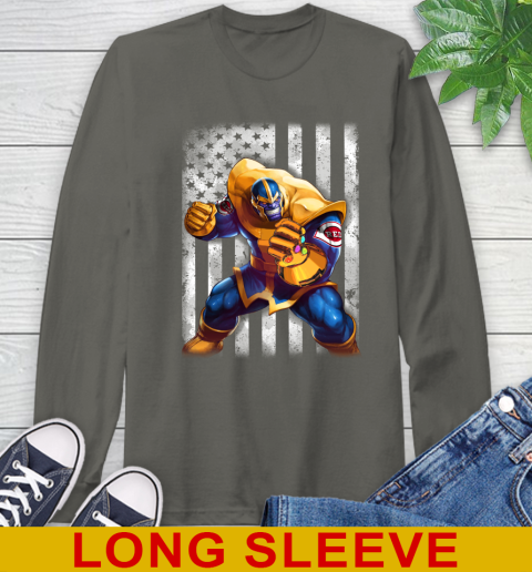 MLB Baseball Cincinnati Reds Thanos Marvel American Flag Shirt Long Sleeve T-Shirt 10