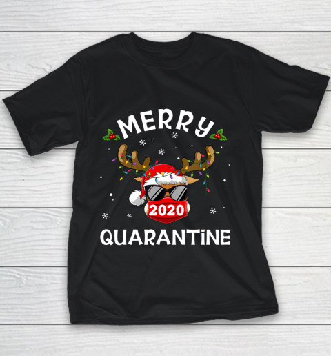 Merry Quarantine Christmas 2020 Reindeer Mask Family Pajamas Youth T-Shirt
