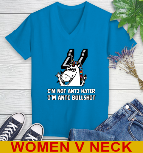 San Antonio Spurs NBA Basketball Unicorn I'm Not Anti Hater I'm Anti Bullshit Women's V-Neck T-Shirt 8