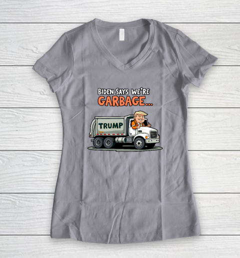 Donald Trump Rides In Garbage Truck Women's V-Neck T-Shirt 2
