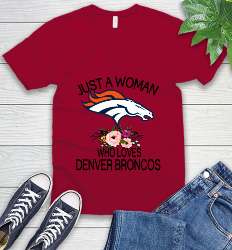 NFL Just A Woman Who Loves Denver Broncos Football Sports V-Neck T-Shirt 5