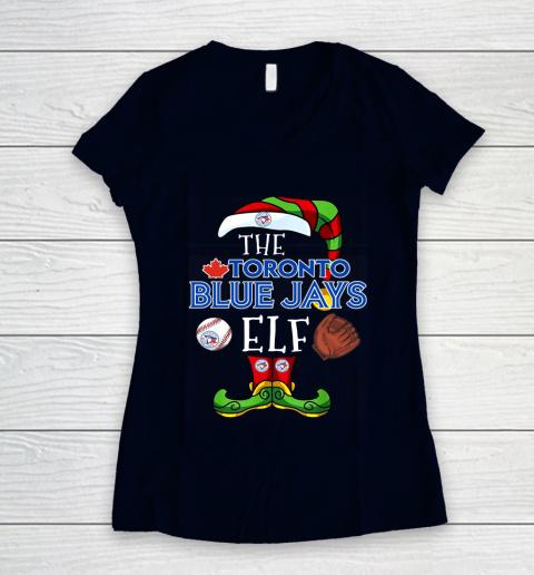 Toronto Blue Jays Christmas ELF Funny MLB Women's V-Neck T-Shirt 2