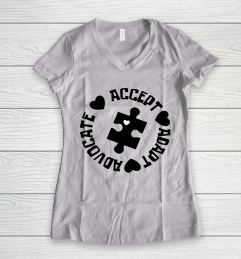 Autism Awareness T shirt Accept Adapt Advocate Essential Women's V-Neck T-Shirt