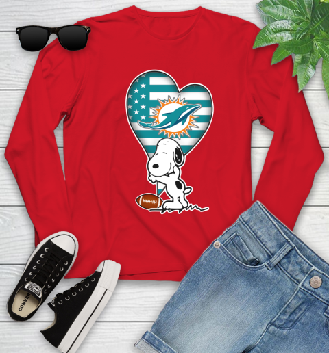 Miami Dolphins NFL Football The Peanuts Movie Adorable Snoopy Youth Long Sleeve 11