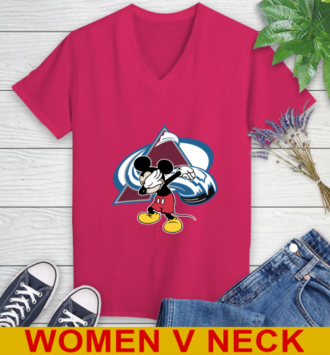 Colorado Avalanche NHL Hockey Dabbing Mickey Disney Sports Women's V-Neck T-Shirt - Image 11
