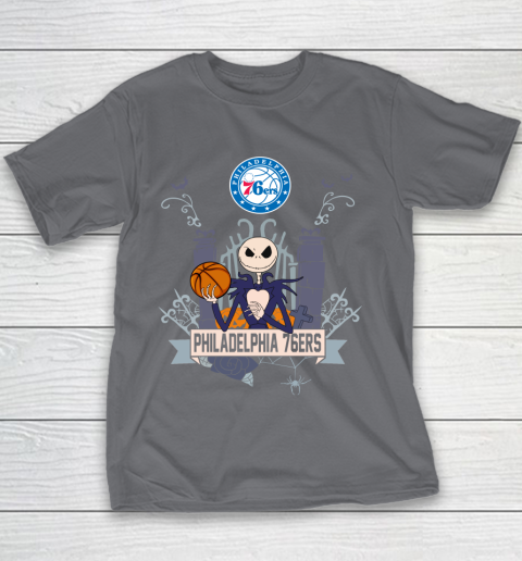 NBA Philadelphia 76ers Basketball Jack Skellington Halloween Youth T-Shirt 5