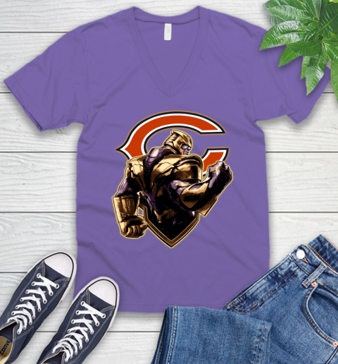NFL Thanos Avengers Endgame Football Sports Chicago Bears V-Neck T-Shirt 9