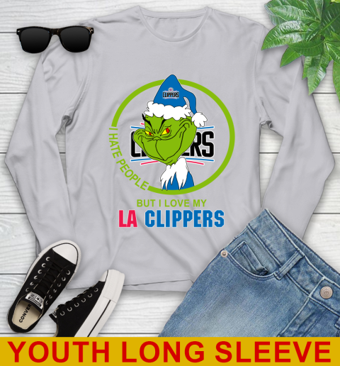 LA Clippers NBA Christmas Grinch I Hate People But I Love My Favorite Basketball Team Youth Long Sleeve 6
