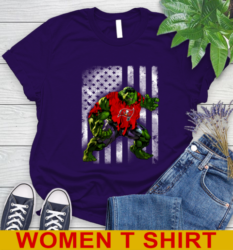 Tampa Bay Buccaneers Hulk Marvel Avengers NFL Football American Flag Women's T-Shirt 4