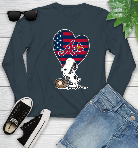 Atlanta Braves MLB Baseball The Peanuts Movie Adorable Snoopy Youth Long Sleeve 8