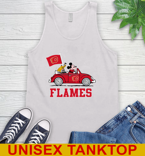 NHL Hockey Calgary Flames Pluto Mickey Driving Disney Shirt Tank Top
