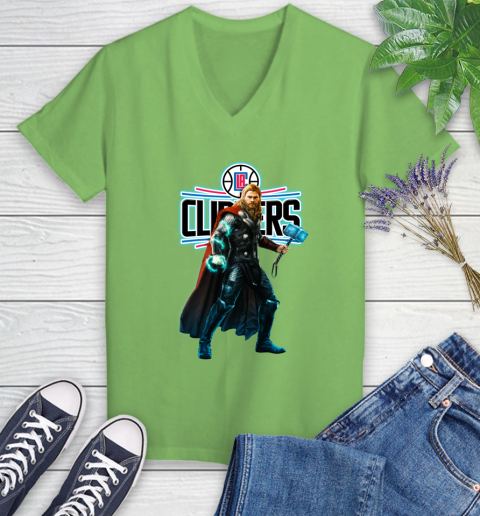 NBA Thor Avengers Endgame Basketball Los Angeles Clippers Women's V-Neck T-Shirt 11