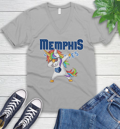 Memphis Grizzlies NBA Basketball Funny Unicorn Dabbing Sports V-Neck T-Shirt 4